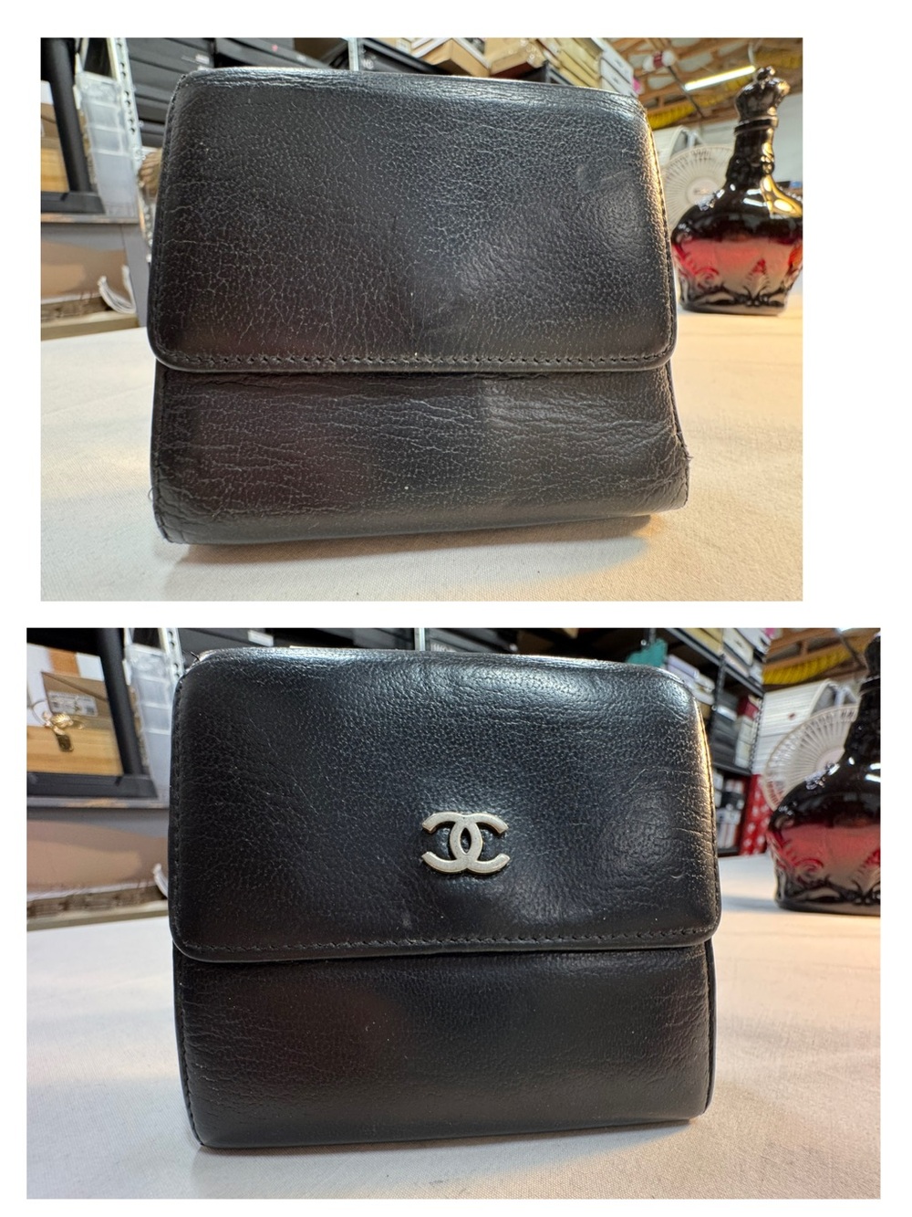 Vintage Chanel black Caviar Leather bi-fold Wallet -Unisex